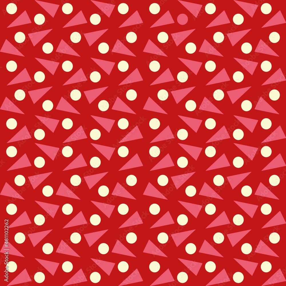 Poster red, pink and white ornament with dots and triangles vector seamless repeat pattern print background