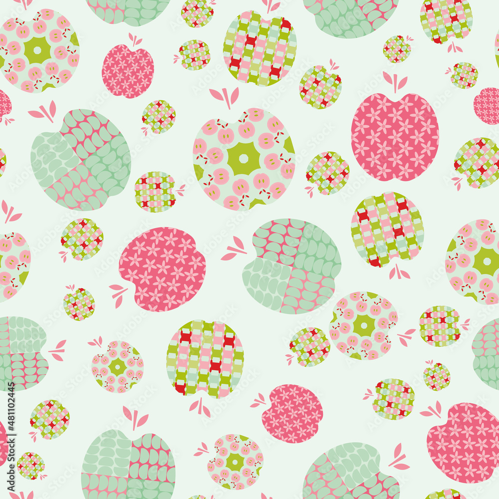 Poster pastel colored apples filled with colorful ornaments vector seamless repeat pattern print background