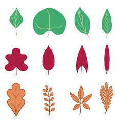 Obraz premium Vector set of flat illustration. Plants, trees, leaves, branches, bushes.
