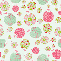 Pastel colored apples filled with colorful ornaments vector seamless repeat pattern print background