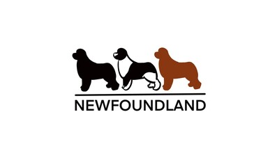newfoundland dog logo in 3 colors, black, brown , black and white