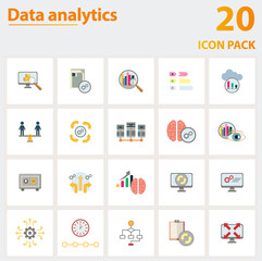 Fototapeta premium Data Analytics icon set. Collection of simple elements such as the stock, batch processing, big data, data center, deep learning, vault, classification.