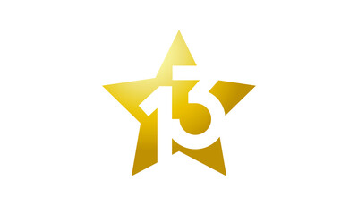 13 Number New Gold Abstract Star Logo