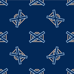 Line Prohibition sign no video recording icon isolated seamless pattern on blue background. Vector