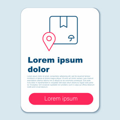 Line Location with cardboard box icon isolated on grey background. Delivery services, logistic and transportation, distribution. Colorful outline concept. Vector
