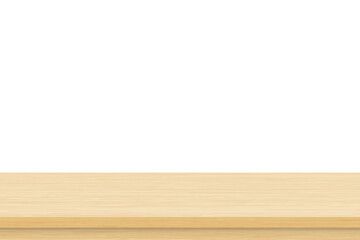 Empty brown wood table top isolated on white background . Template mock up for display of product