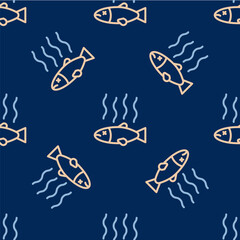 Line Dead fish icon isolated seamless pattern on blue background. Rotten fish. Vector