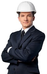 attractive adult architect in white helmet