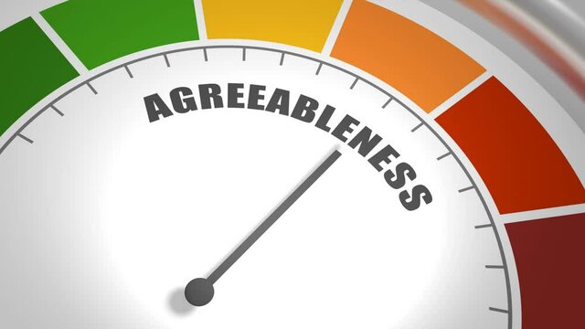 Personality trait of agreeableness measuring device with arrow and scale. 3D render