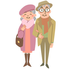 腕を組む笑顔のシニア夫婦