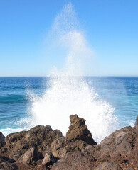 Huge waves crashing on the coast of Lanzarote