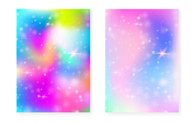 Princess background with kawaii rainbow gradient. Magic unicorn