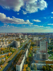 Panorama from the height to St. Petersburg. Sunny day. Russia