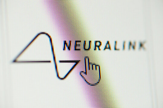 Mouse cursor on Neuralink logo. Chernihiv, Ukraine - January 15, 2022