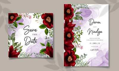 Beautiful watercolor red flower wedding invitation card