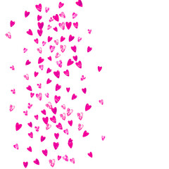 Valentine background with pink glitter hearts. February 14th day. Vector confetti for valentine background template. Grunge hand drawn texture.