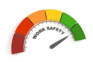 Work safety level scale with arrow. 3D Render - obrazy, fototapety, plakaty