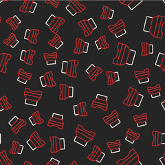 Line Big bed for two or one person icon isolated seamless pattern on black background. Vector