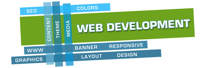 Web Development Green Blue Word Cloud Stripes Horizontal
