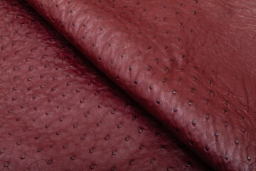 burgundy dyed genuine natural ostrich leather  material for handbags and shoes	

