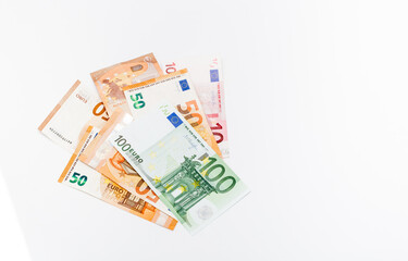 Euro money as a background, different notes of euro banknotes