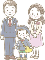 入園式の子供と両親のイラスト