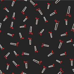 Line Hand saw icon isolated seamless pattern on black background. Vector