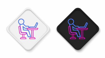 Line Freelancer icon isolated on white background. Freelancer man working on laptop at his house. Online working, distant job concept. Colorful outline concept. Vector