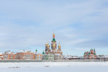 Scenic view of Russian town in winter