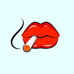 Female sexy lips holding cigarette in the mouth