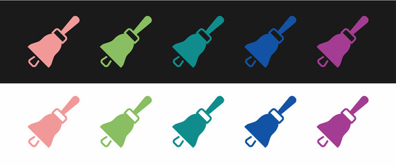 Set Ringing bell icon isolated on black and white background. Alarm symbol, service bell, handbell sign, notification symbol. Vector - obrazy, fototapety, plakaty