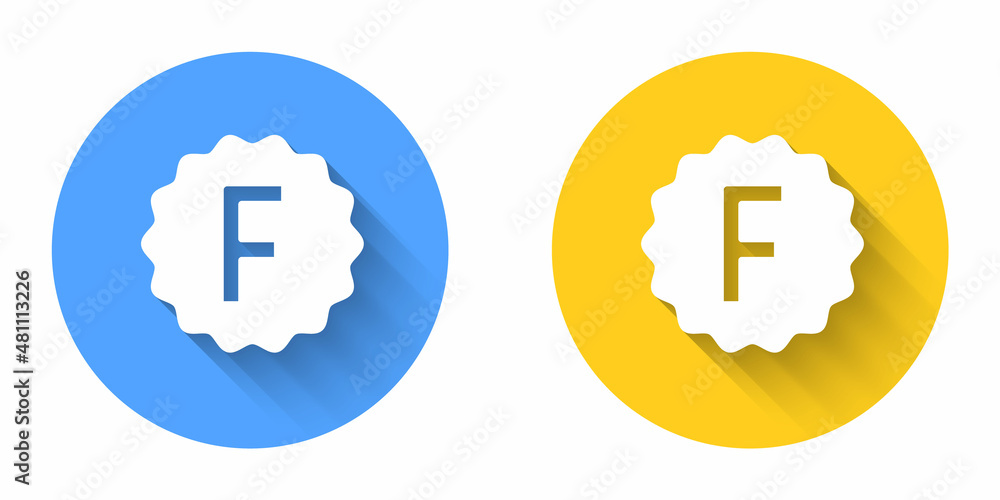 Poster White Exam paper with incorrect answers survey icon isolated with long shadow background. Bad mark of test results. Circle button. Vector