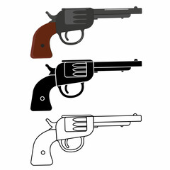 Revolver silhouette and contour isolated on white background, vector illustration
