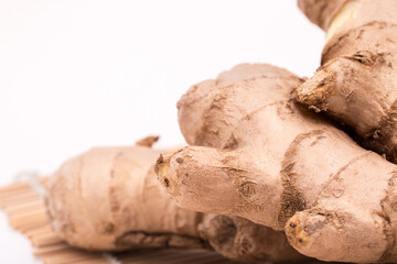 Ginger roots isolated on white background, Indian seasoning spice