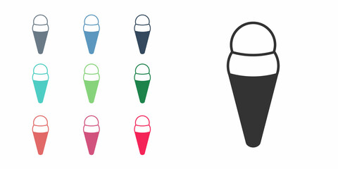 Black Ice cream in waffle cone icon isolated on white background. Sweet symbol. Set icons colorful. Vector