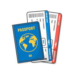 Passport With Airplane Tickets Vector Icon Illustration. Holiday And Vocation Concept Flat Icon