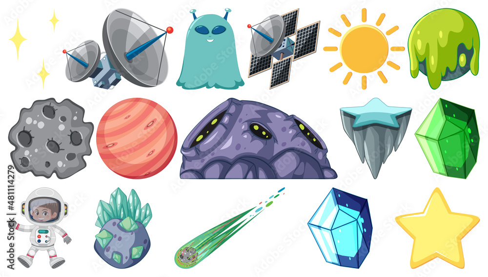 Wall mural isolated fantasy space game objects and elements set