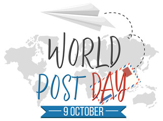World Post Day word logo on world map