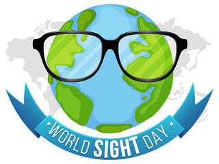 World Sight Day banner with earth globe wearing glass