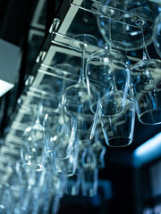 Closeup glasses on the bar, selective focus background