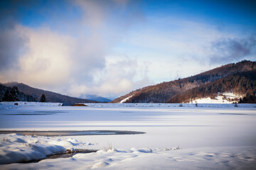payolle lake landscape in winter