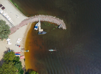 The pier. Small pier for boats. Aerial view.