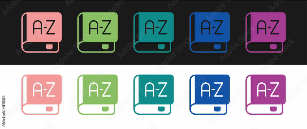 Poster set translator book icon isolated on black and white background. foreign language conversation icons