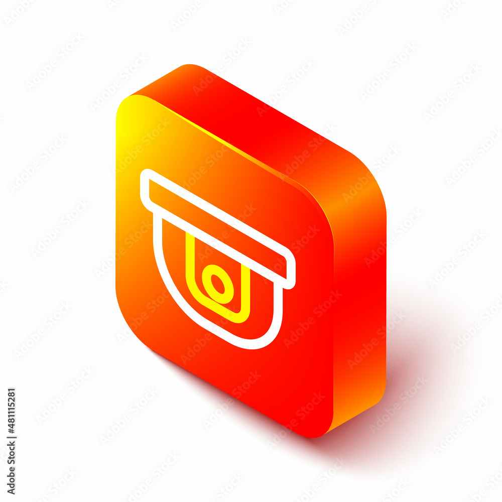 Poster isometric line motion sensor icon isolated on white background. orange square button. vector illustr