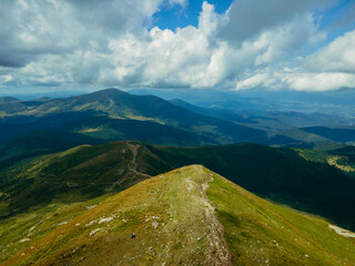 Mountain. Mount Hoverla. Climbing. Aerial view.