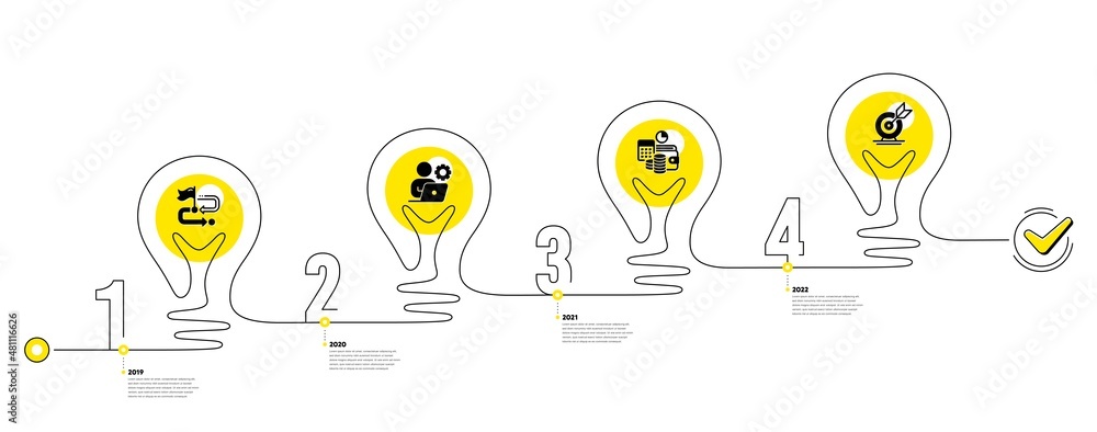 Poster lightbulb journey path infographics. business infographic timeline with 4 steps. workflow process di