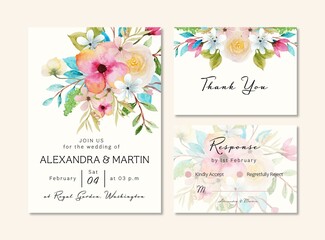 Set of Colorful Watercolor Floral Wedding Invitation