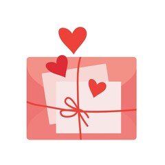 A love letter on Valentine's Day. A postal envelope with a declaration of love. Paper mail postcards. Vector isolated colorful element. 