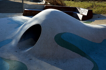 dreamy white-blue-green rubber landscape with hills and colorful spots on the field. stainless...