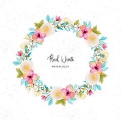 Beautiful Watercolor Floral Wreath With Colorful Flower